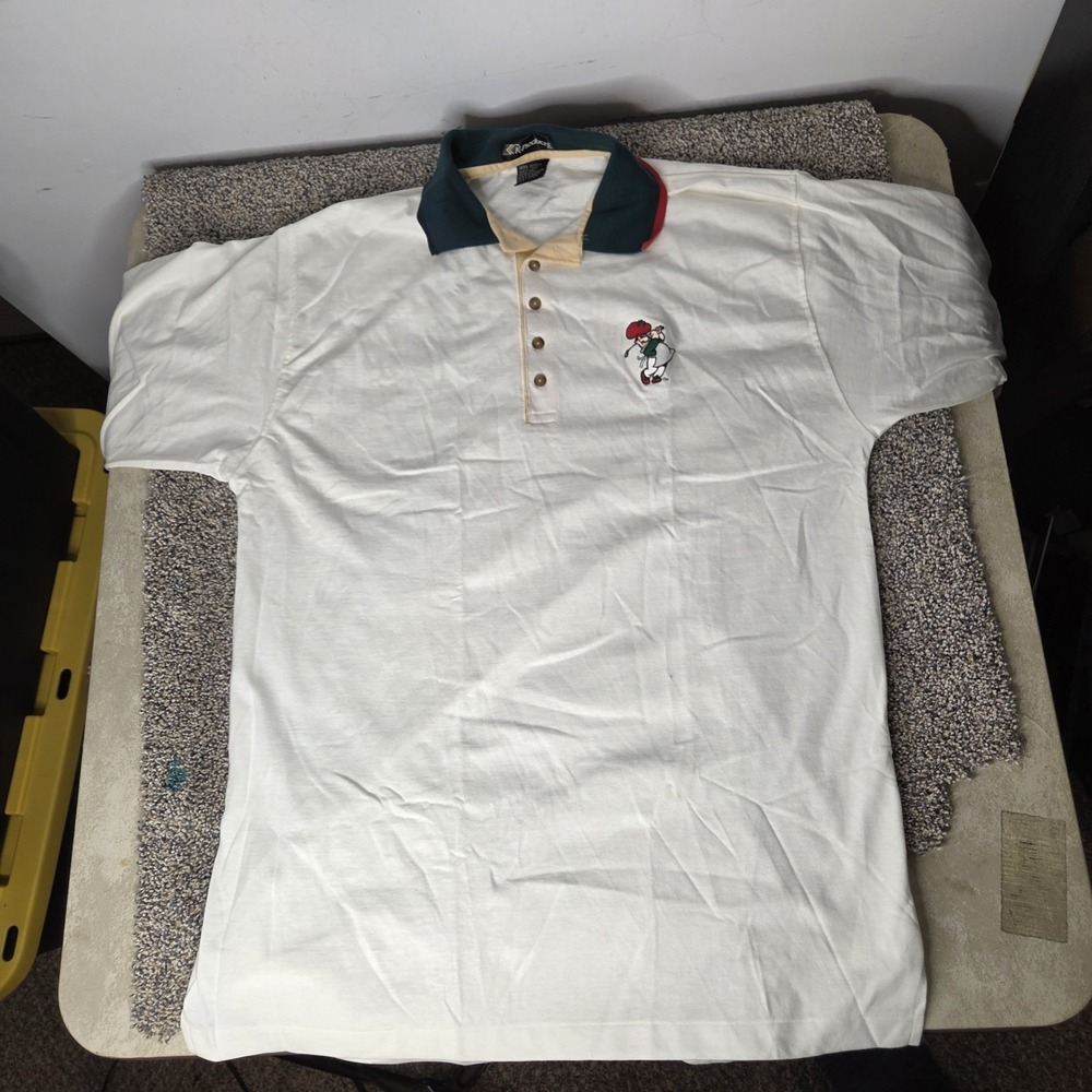 Vintage K-Products Golfing Chef Tomato Polo Shirt Mens XL Cream Made in USA